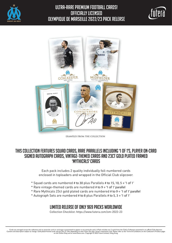 Lot 3 Cartes à Collectionner Futera OM 2023 – Veretout, Oliveira, Mbemba – Numérotées