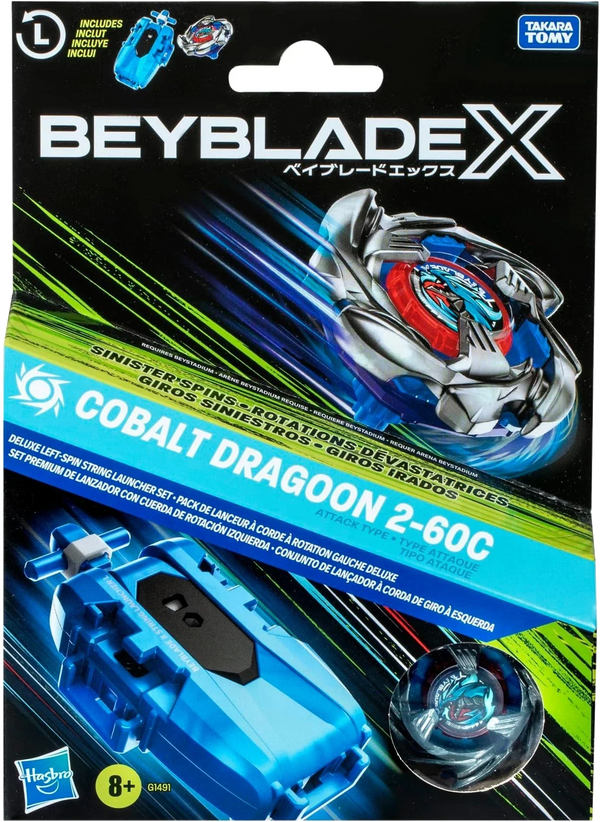 Beyblade X - Deluxe Left-Spin String Launcher Set - Cobalt Dragoon