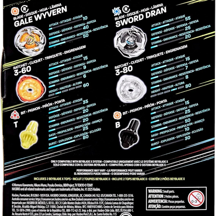 Beyblade X - Dual Pack Set - Gale Wyvern 3-60T & Sword Dran 3-80B