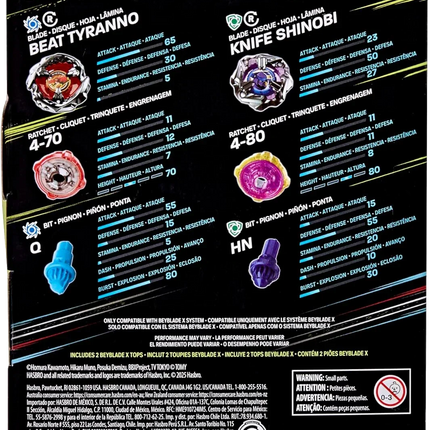 Beyblade X - Dual Pack Set - Beat Tyranno 4-70Q & Knife Shinobi 4-80HN