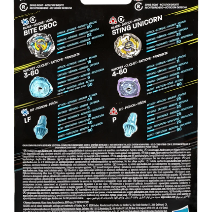 Beyblade X - Dual Pack Set - Bite Croc 3-60LF and Sting Unicorn 4-60P