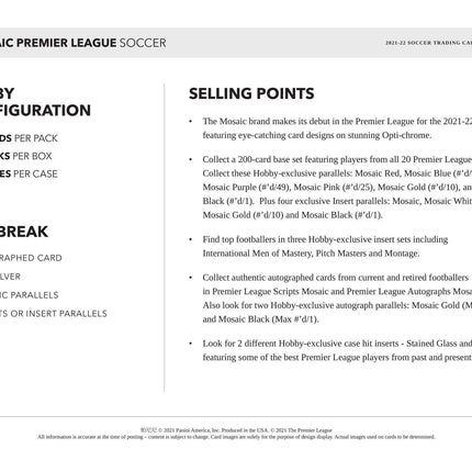 Panini - 2021/22 Mosaic Premier League Football (Soccer) - Hobby Box (10 Packs) - The Card Vault