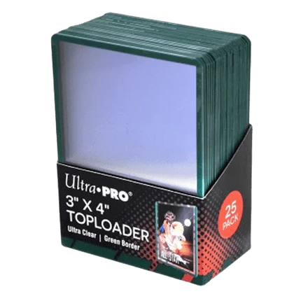 Ultra Pro - 3 x 4 Inch Green Border Toploader 25 Pack - 35pt - The Card Vault