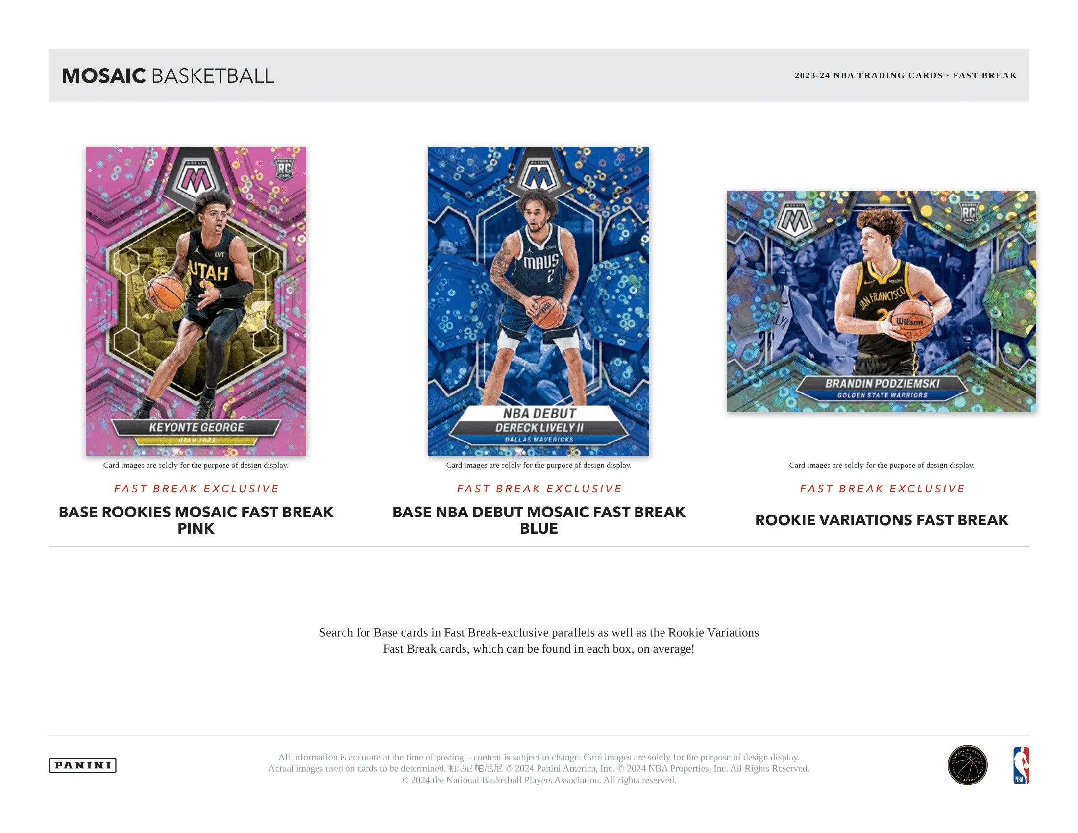 2023-24 Panini Mosaic Basketball Inserts With Rookies - Pick Your Card From List