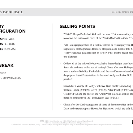 Panini - 2024/25 Hoops Basketball (NBA) - Hobby Box