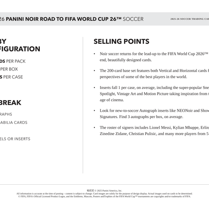 Panini - 2025/26 Noir Road To World Cup Football (Soccer) - Hobby Box
