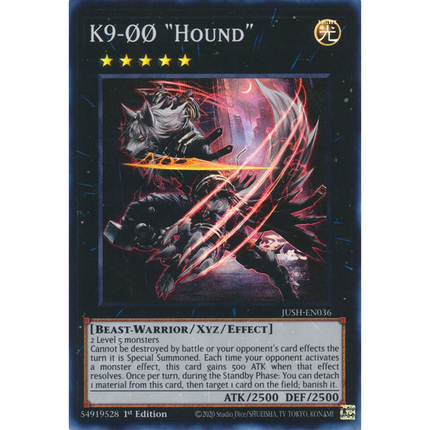 Yu-Gi-Oh! TCG - Justice Hunters - JUSH-EN036 - K9-00 "Hound" - Super Rare (1st Edition)