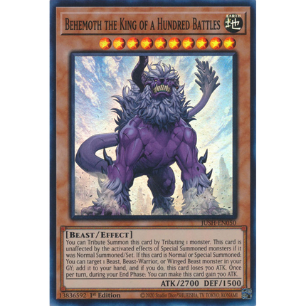 Yu-Gi-Oh! TCG - Justice Hunters - JUSH-EN050 - Behemoth the King of a Hundred Battles - Super Rare (1st Edition)