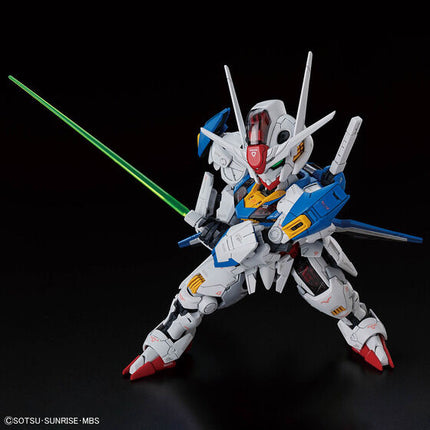Bandai MGSD Gundam Aerial assembled display model in beam-saber action pose with shield.