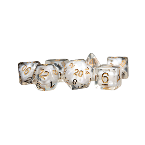 Fanroll - 16mm Resin Polyhedral Dice Set - Pearl with Copper Numbers