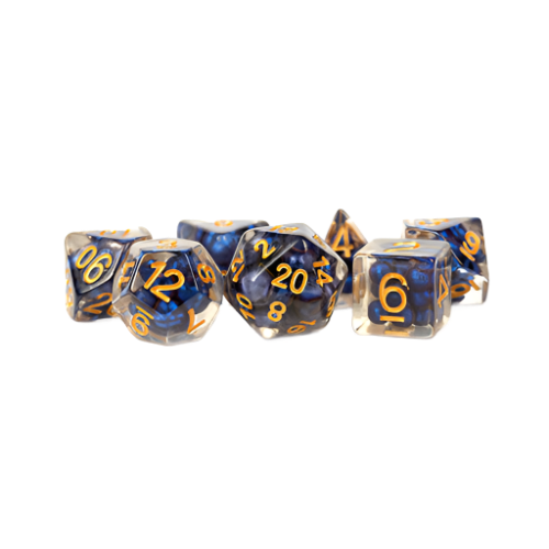 Fanroll - 16mm Resin Polyhedral Dice Set - Pearl: Royal Blue with Gold Numbers