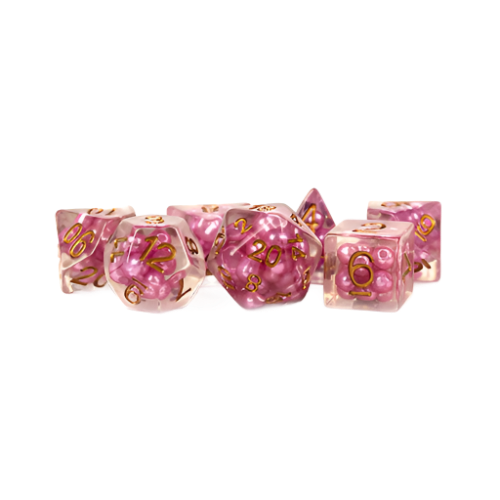 Fanroll - 16mm Resin Polyhedral Dice Set - Pearl: Pink with Copper Numbers