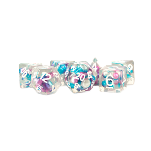 Fanroll - 16mm Resin Polyhedral Dice Set - Pearl Gradient Purple/Teal/White
