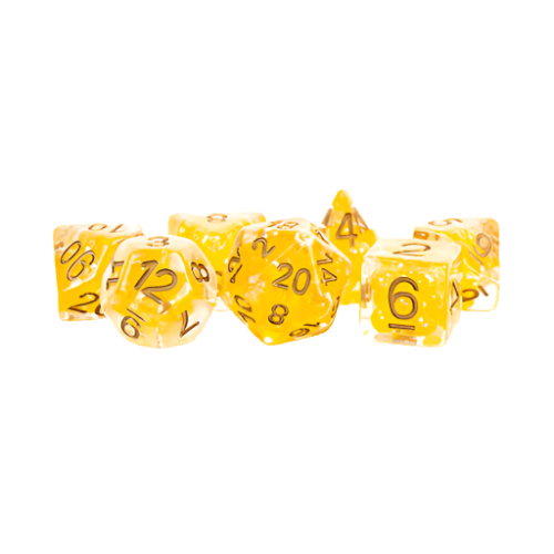 Fanroll - 16mm Resin Polyhedral Dice Set - Pearl Citrine with Copper Numbers