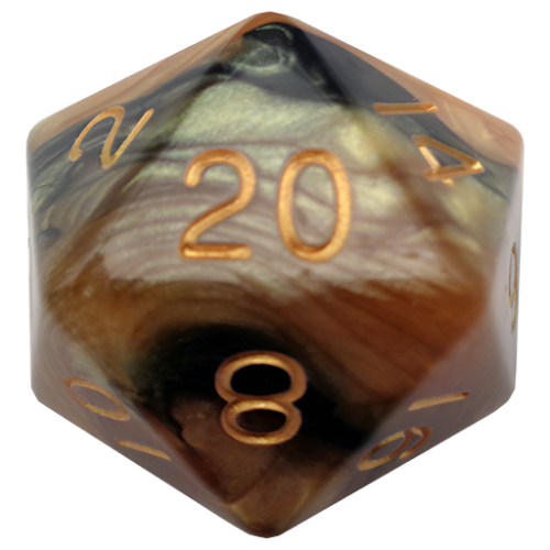 Fanroll - 35mm Mega Acrylic D20 - Black/Yellow with Gold Numbers