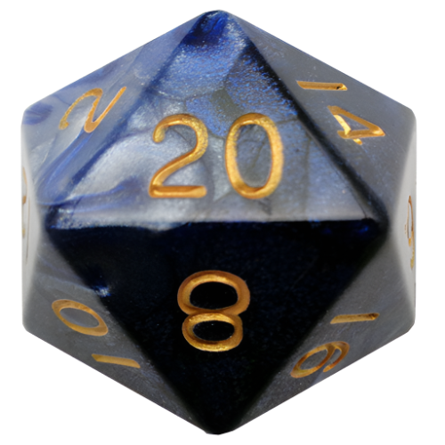 Fanroll - 35mm Mega Acrylic D20 - Blue/White with Gold Numbers