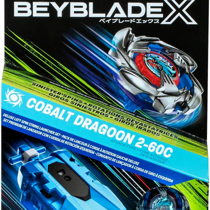 Beyblade X - Deluxe Left-Spin String Launcher Set - Cobalt Dragoon 2-60C