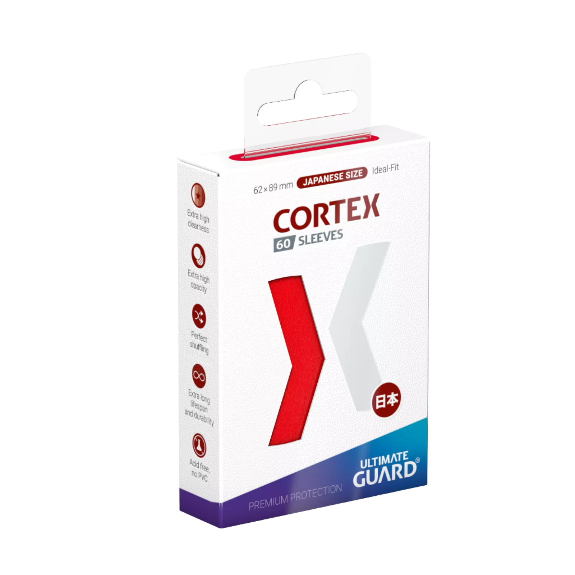 Ultimate Guard - Cortex Sleeves - Japanese Size - Ideal-Fit - Red - 60pk