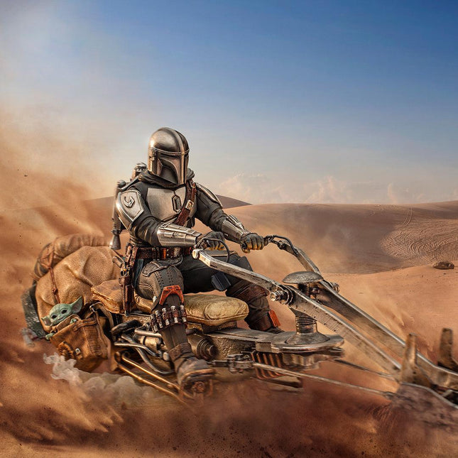 Iron Studios - The Mandalorian - The Mandalorian on Speederbike - Deluxe Art Scale Statue 1/10 - The Card Vault