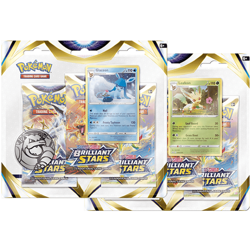 Pokemon TCG: Brilliant Stars 3-Pack Blister - Glaceon/Leafeon - The Card Vault