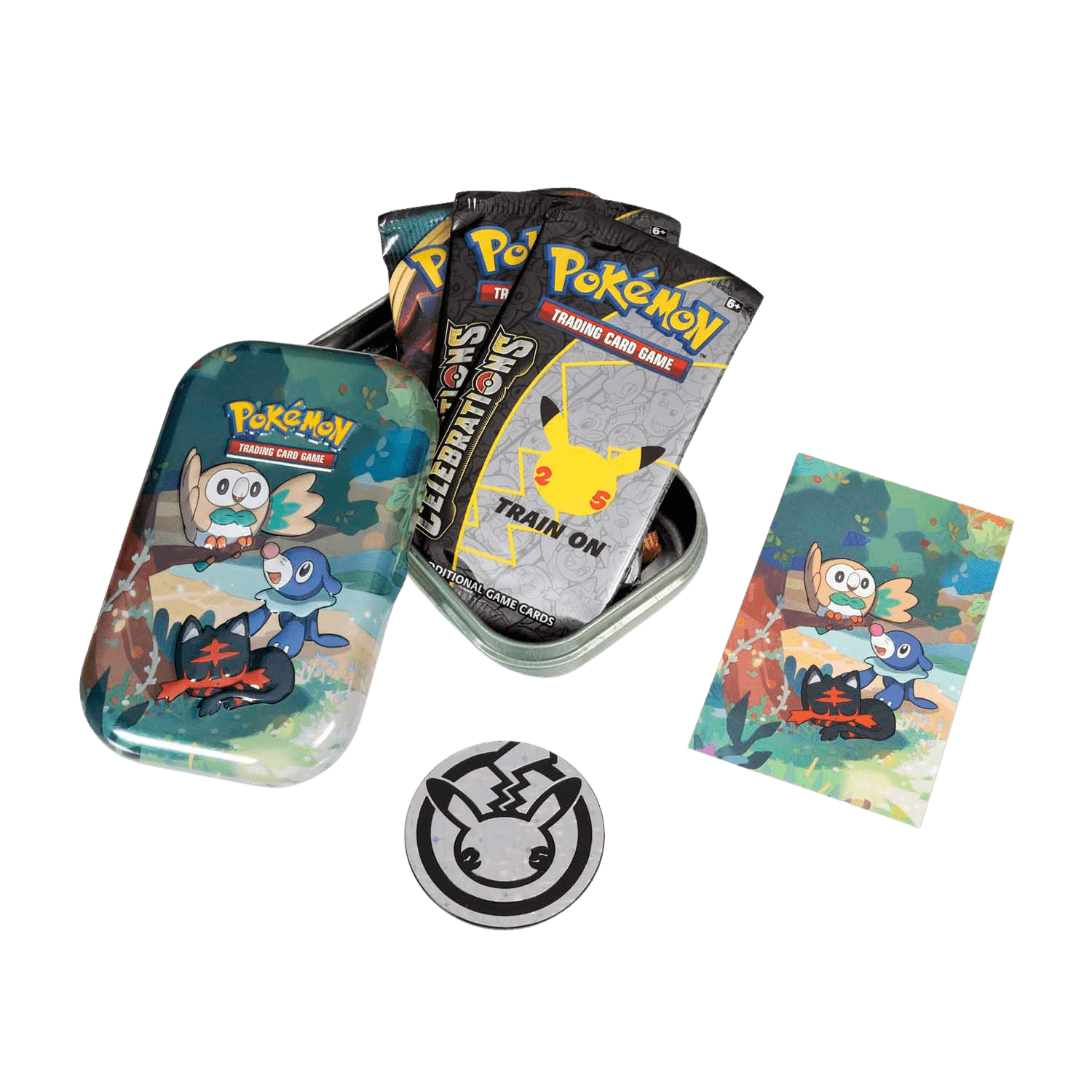 Pokemon TCG: Celebrations Mini Tin - Rowlet, Litten & Popplio - The Card Vault