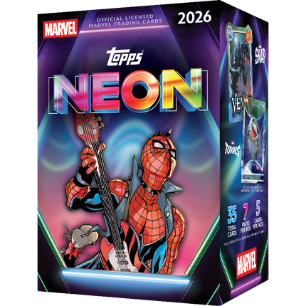 Topps 2026 Marvel Neon Value Box with 7 packs and 35 cards