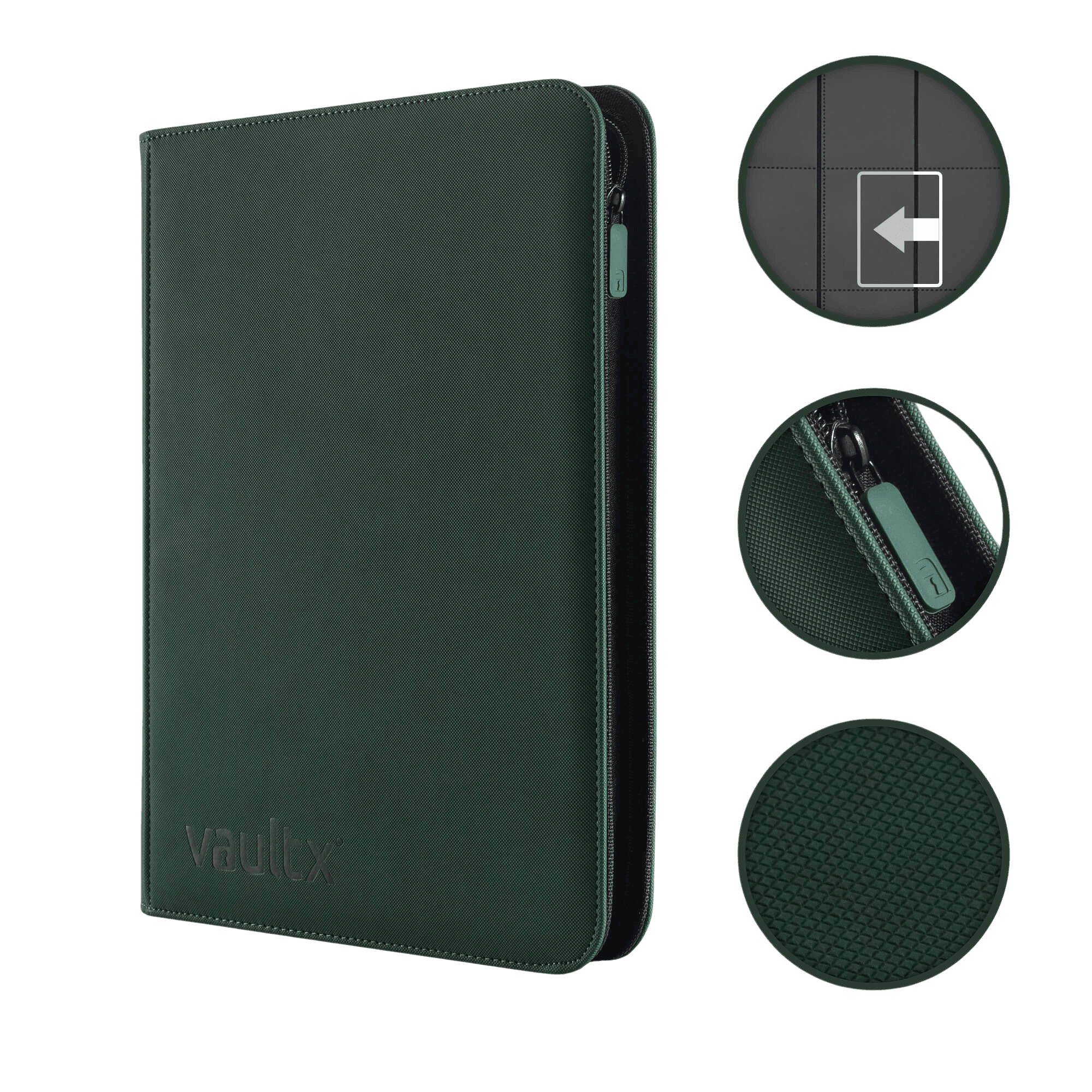 Vault X 9-Pocket Exo-Tec® Zip Binder - Green - The Card Vault